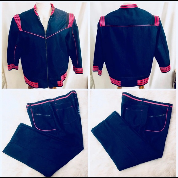 pink and blue denim jacket